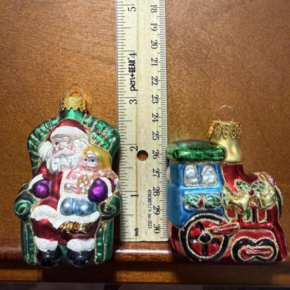 Vintage UT Santa & Train Christmas Ornaments Set Retro Hand Painted Blown Glass - Picture 5 of 7
